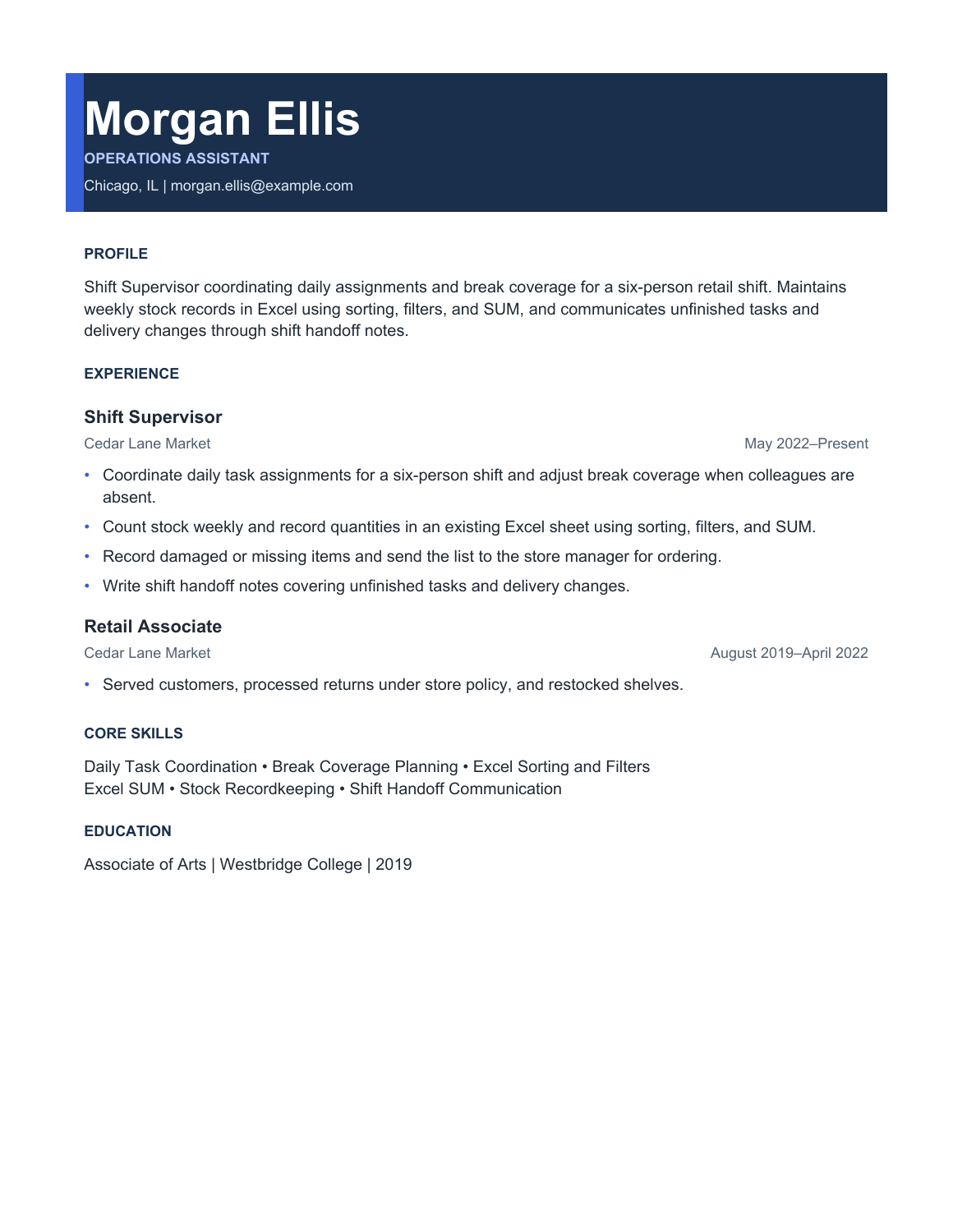 Fictional Morgan Ellis resume showing the Modern style available in a paid Draftwell package